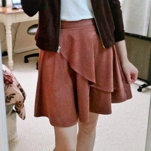 SALE Dusty rose faux suede skater skirt, sz S